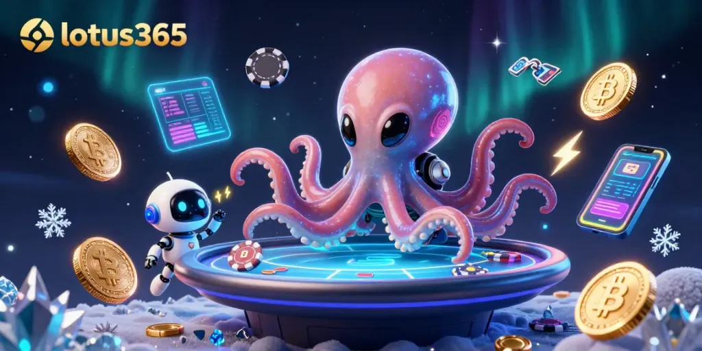 Experience thrilling betting with lotus365 at a holographic poker table in a vibrant cosmic scene.