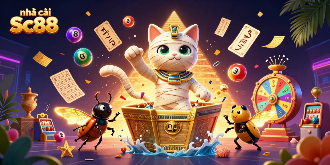 Experience the excitement of nhà cái Sc88 in a vibrant, action-packed 3D illustration showcasing dynamic casino elements.