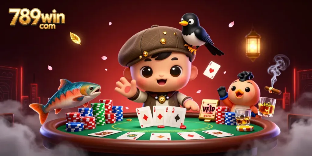 Place bets on exciting games at 789win com featuring characters in a whimsical casino scene.