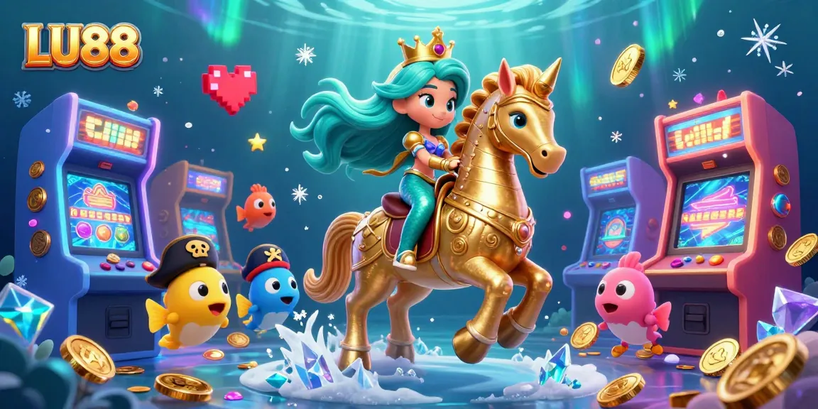 Engage with LU88's thrilling underwater casino adventure featuring a vibrant mermaid and seahorse.