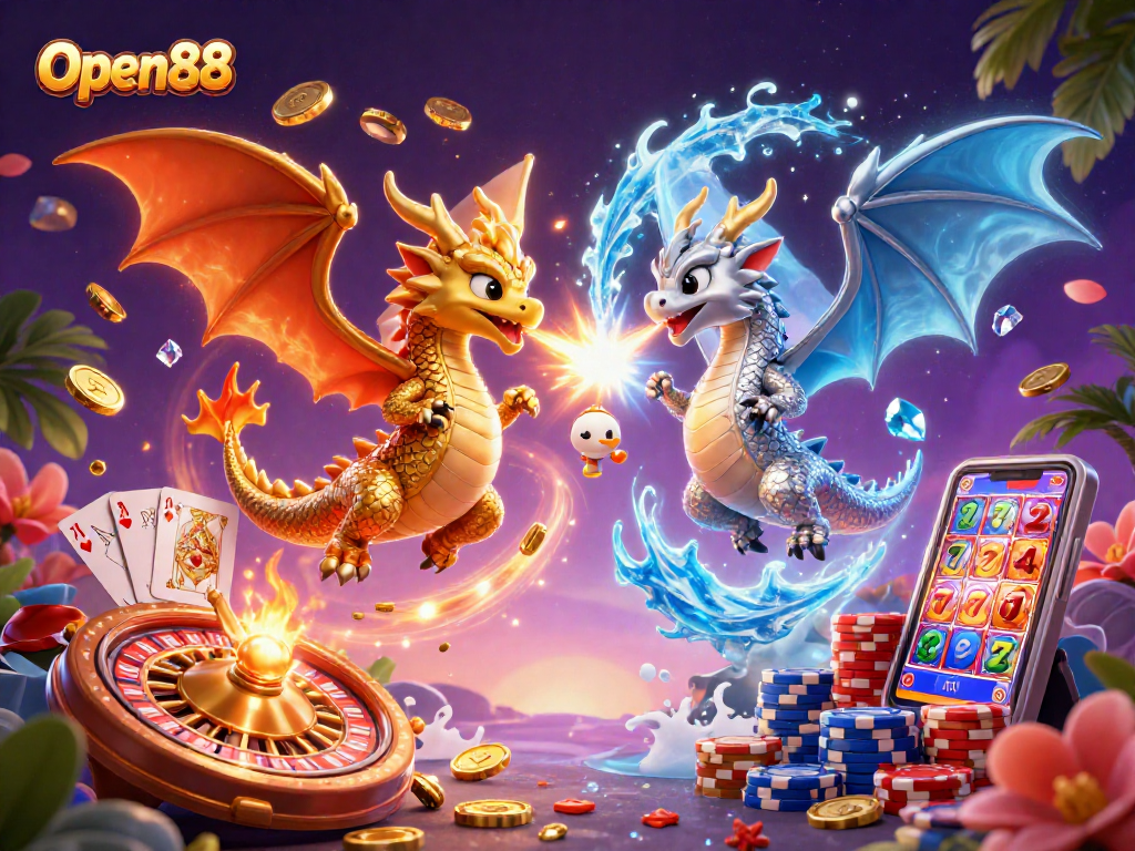 Experience Open88's thrilling gaming with dynamic dragons and shining treasures.