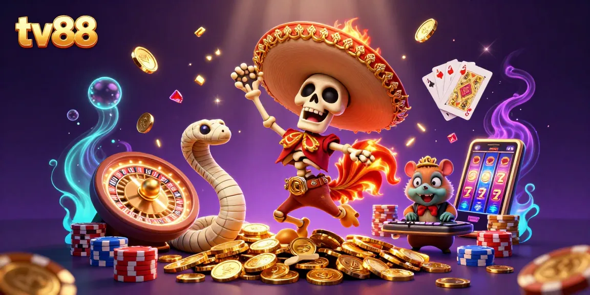 Experience the thrill of winning at tv88 casino with a vibrant, animated scene of characters celebrating wins.
