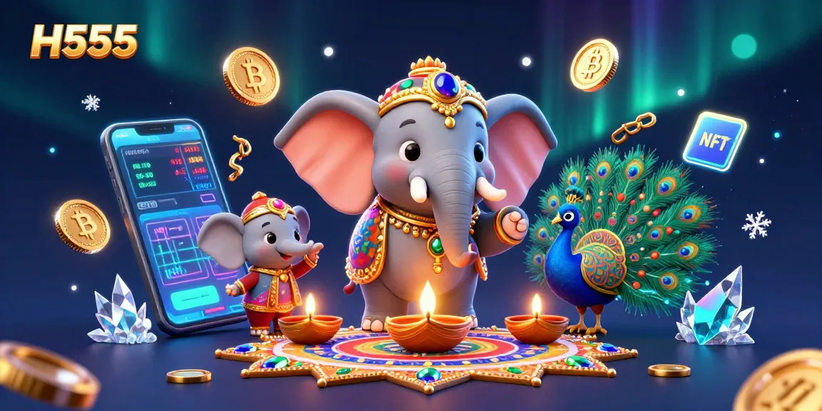 Experience winning opportunities with H555 in vibrant online gaming, featuring 3D characters and colorful decorations.