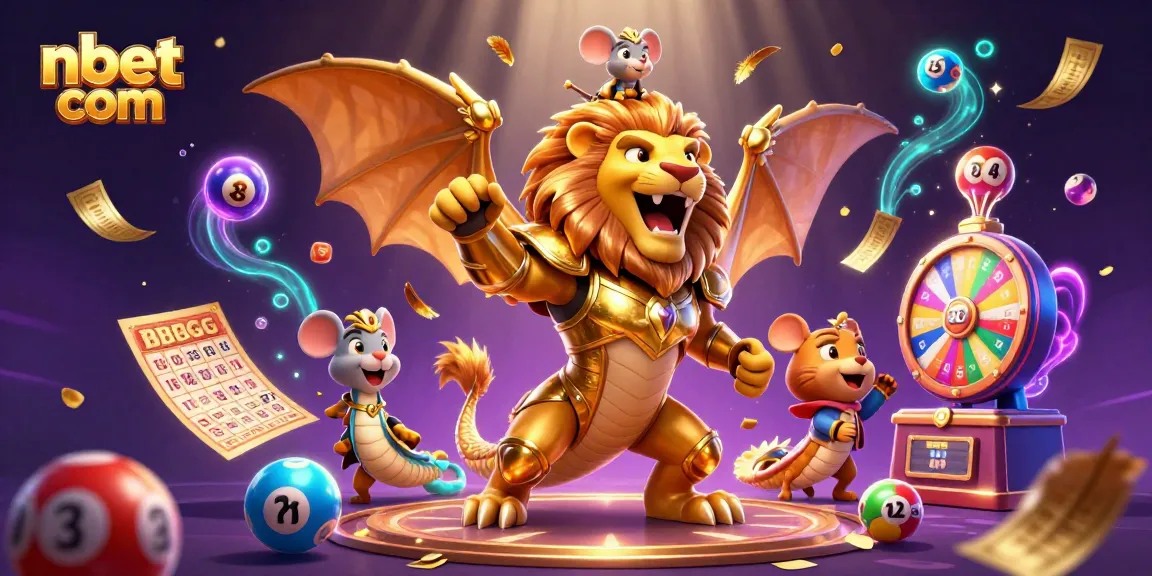 Experience excitement with nbet com in this vibrant 3D casino-themed illustration featuring lottery elements.