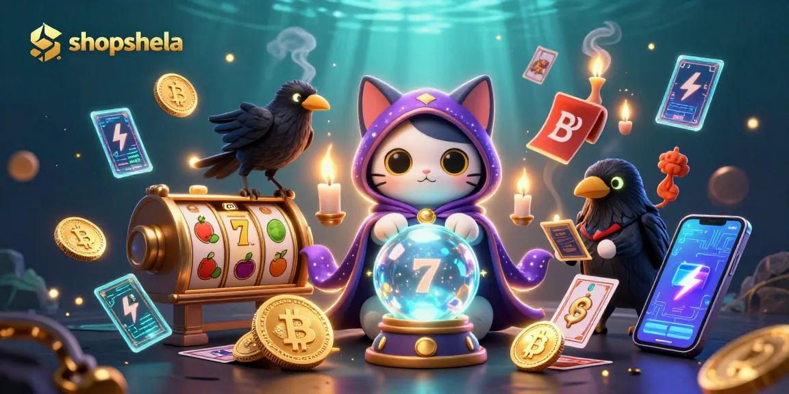 Experience the thrilling slots at shopshela with vibrant 3D illustration showcasing mystic characters and jackpot elements.