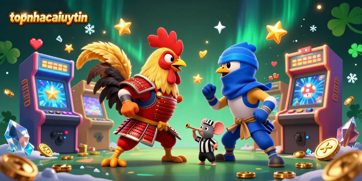 Engage in thrilling action with topnhacaiuytin's dynamic fighting roosters illustrated for the ultimate gambling experience.