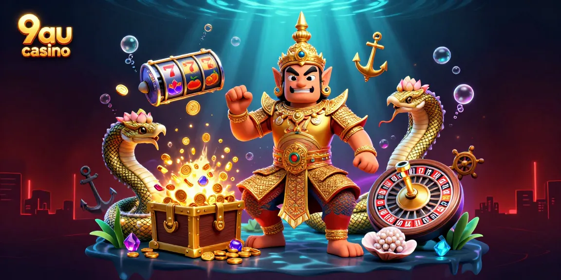 9au casino: Experience a vibrant underwater casino adventure with colorful game elements and underwater treasure.