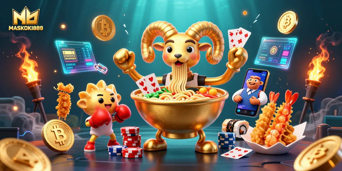 Experience the action of MASKOKI889 with 3D characters playing cards and stacking chips in a vibrant casino scene.
