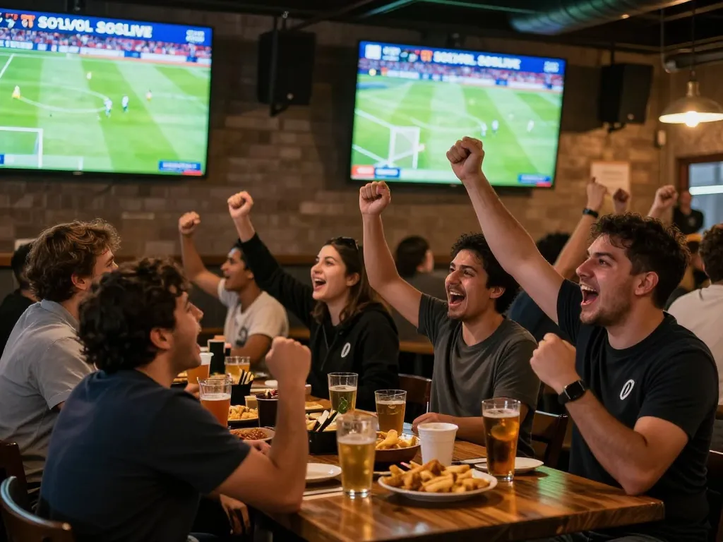 Watch trực tiếp bóng đá socolive with enthusiastic fans cheering for their teams during a live football match.