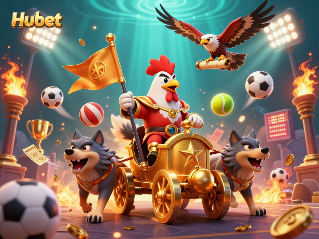 Experience the thrill at Hubet with a dynamic casino scene filled with excitement and sports betting elements.