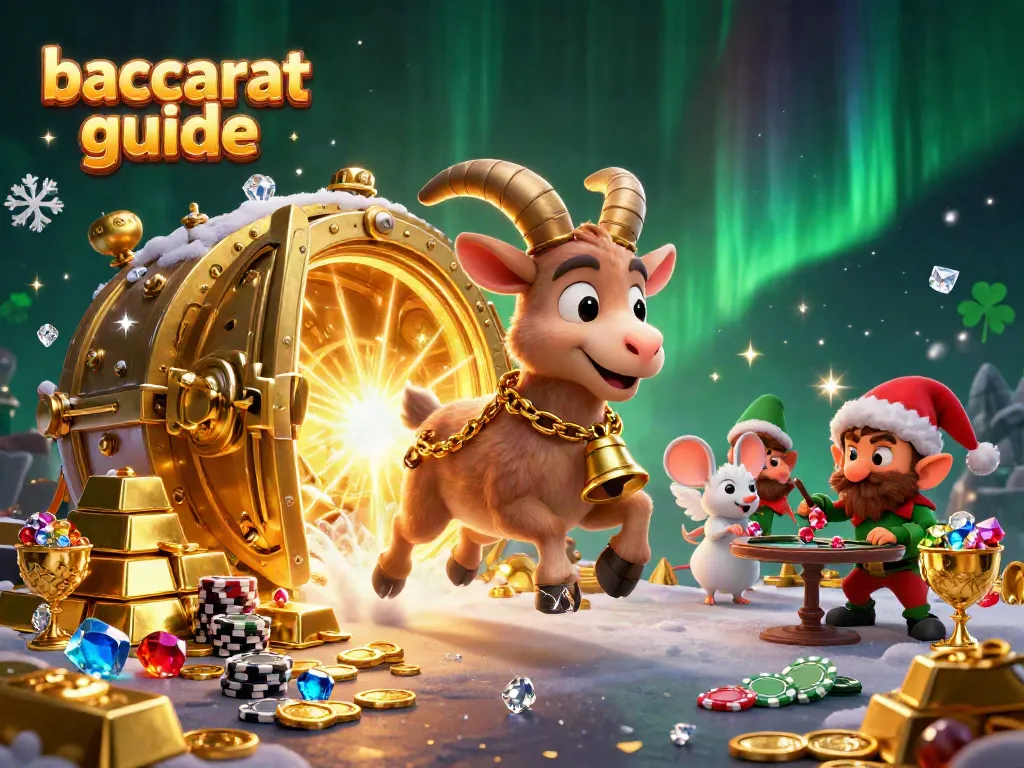 Engage with our baccarat guide in a vibrant holiday casino scene featuring Krampus and angelic characters.
