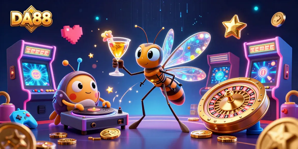 DA88 casino mascot brings luck while spinning roulette and celebrating with vibrant game elements in dynamic scene
