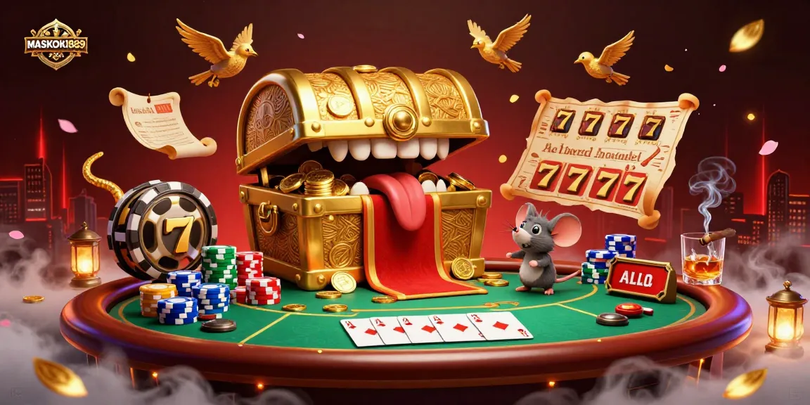 Experience the thrill of winning at MASKOKI889 with golden treasure and dynamic slot games in 3D.