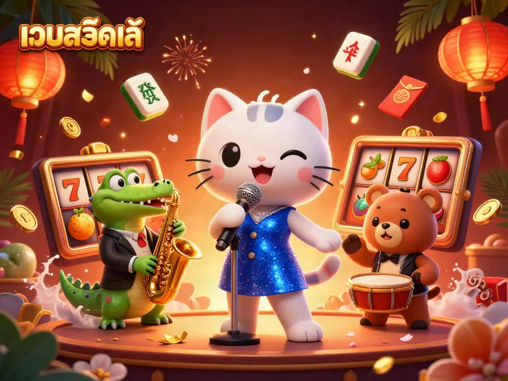 Experience thrilling gameplay at เว็บสล็อตแท้ with a captivating jazz cat performance on stage.