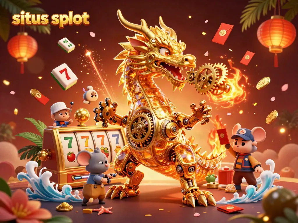 Experience the thrill of situs slot with an intricate 3D illustration featuring a golden dragon and animated slot elements.