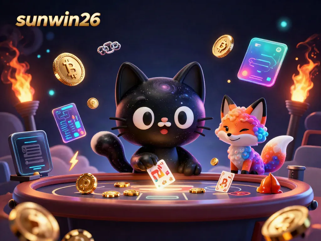 Engage in cosmic gambling with sunwin26's black hole cat and nebula fox at a vibrant casino.