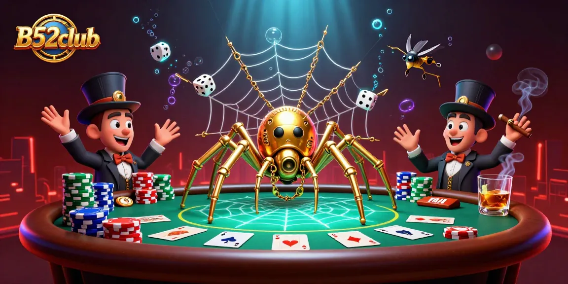 Experience thrilling action at B52club with a vibrant steampunk-themed casino scene showcasing poker elements.