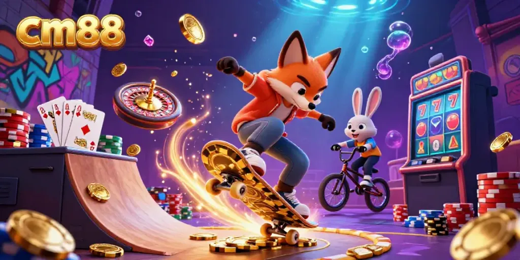 Experience thrilling gaming action with cm88's vibrant 3D casino characters and dynamic elements.