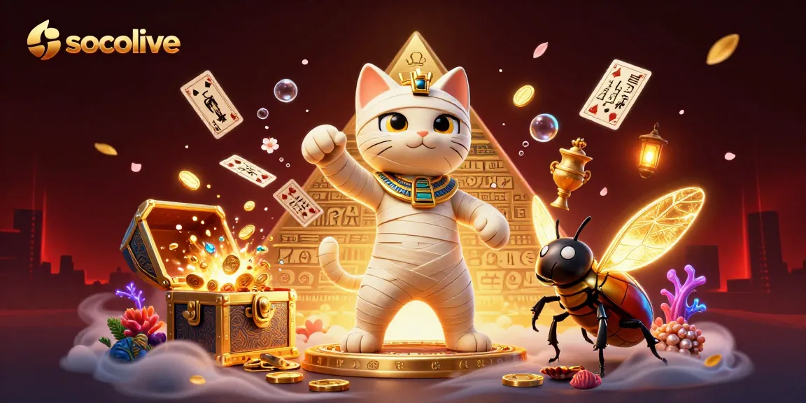 Socolive offers an exhilarating experience with the mummy cat and glowing elements enriching the online gaming adventure.