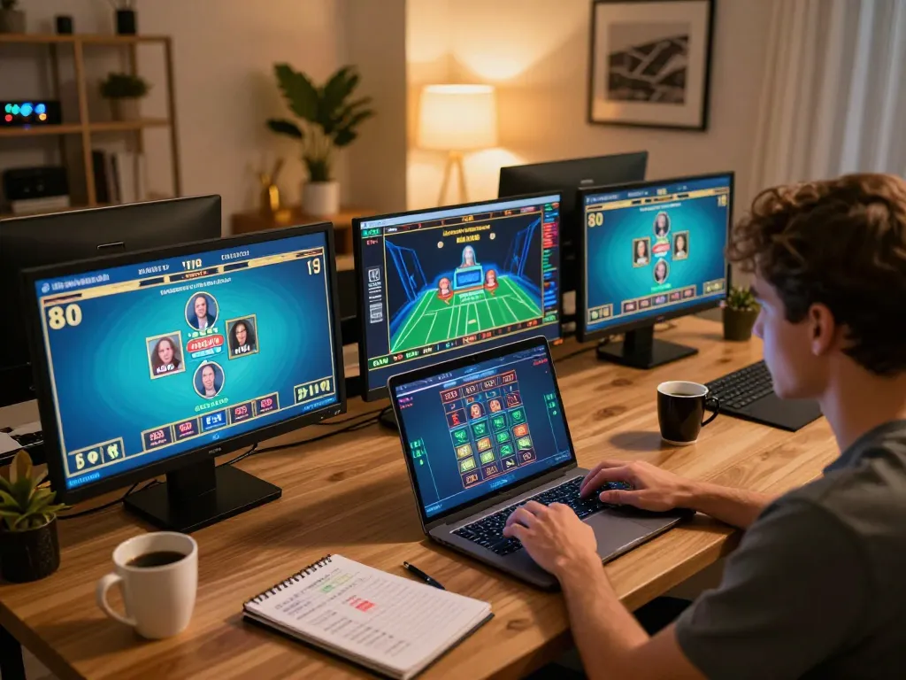 O8 player enjoying online casino gaming in a cozy home setup with live dealer games displayed.