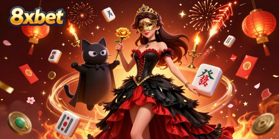 Play and win with 8xbet in this vibrant gambling-themed illustration packed with excitement.