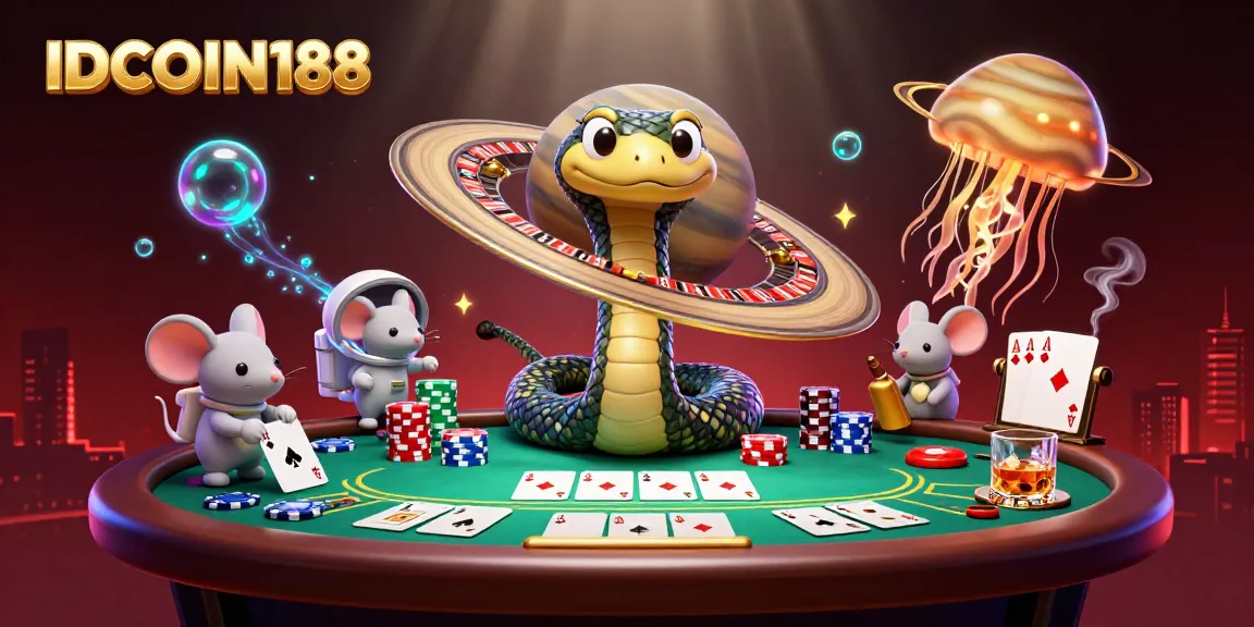 IDCOIN188 captures the excitement of cosmic poker with vibrant astronaut mice and a unique roulette wheel.