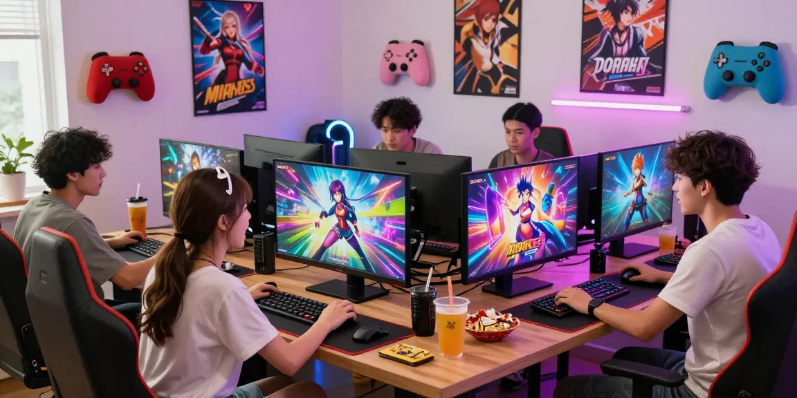 Engaging gaming scene showcasing players immersed in free hentai games, with vibrant graphics and a cozy lounge atmosphere.