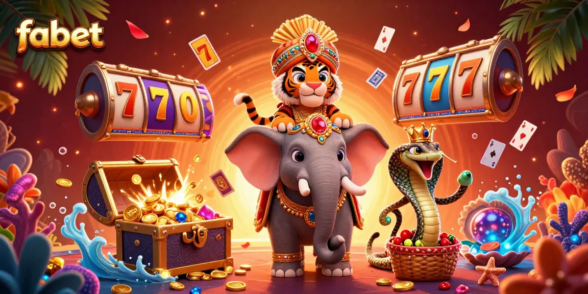 Experience lively slots action with fabet, featuring a vibrant maharaja, elephant, and cobra in a colorful casino scene.