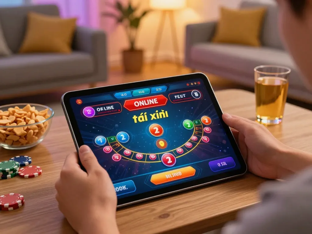 Tài xỉu online betting interface displayed on a tablet during an exciting gaming session.