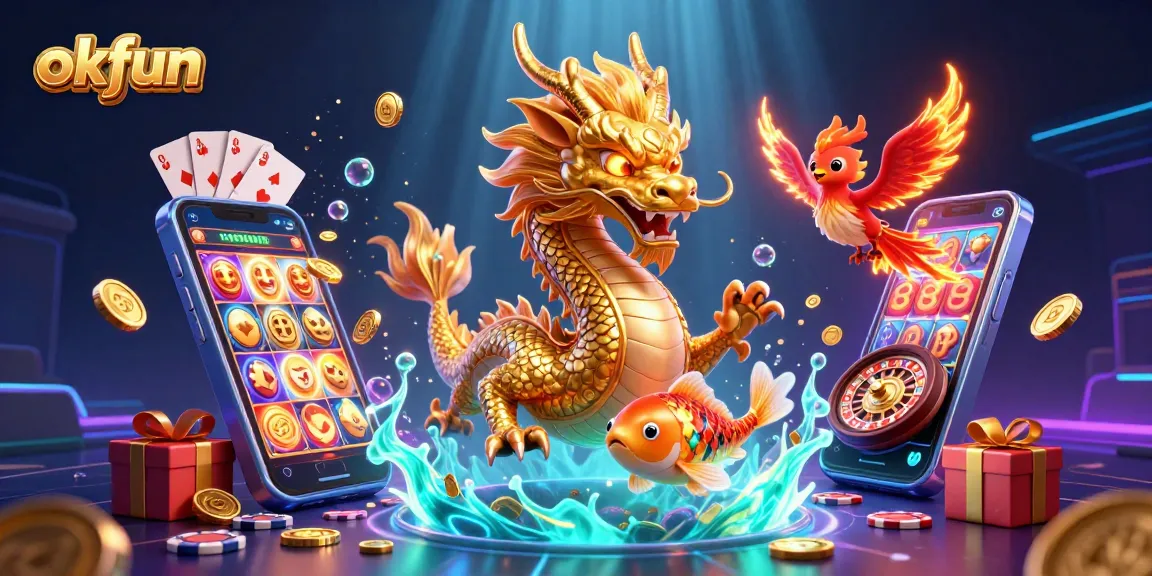 Bet on exciting slot games with okfun's dynamic casino adventure, showcasing vibrant 3D characters.
