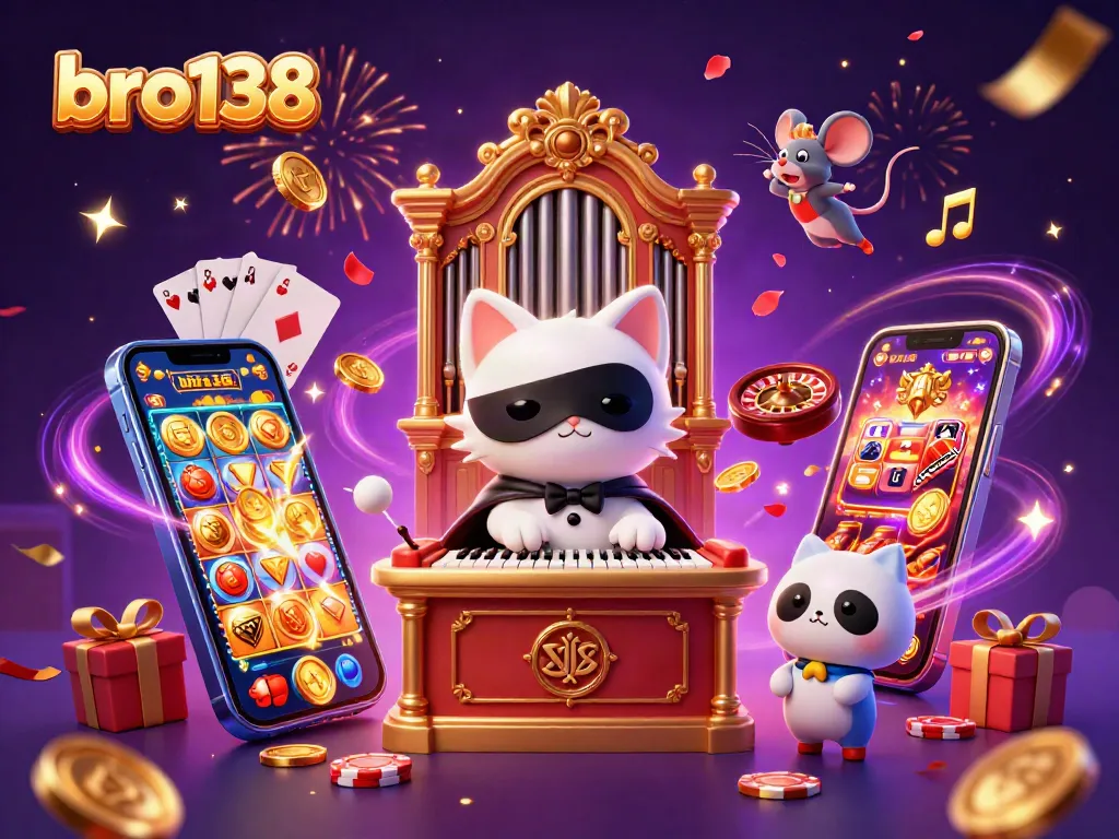 Experience bro138 as excitement unfolds with a dynamic casino scene featuring thrilling games and characters.