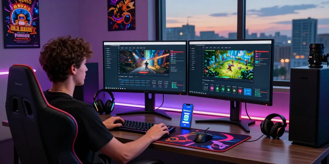 Person using Winbox download apk on multiple screens in a modern gaming setup.