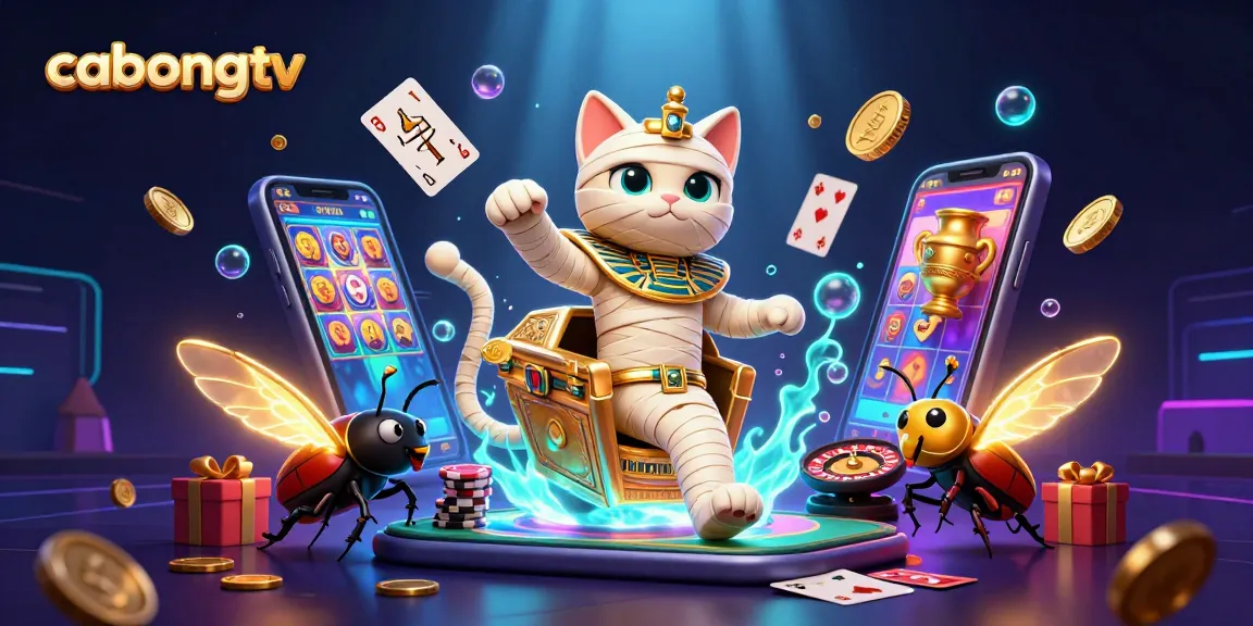 Experience cabongtv excitement with the mummy cat and golden slot treasures in this vibrant illustration.