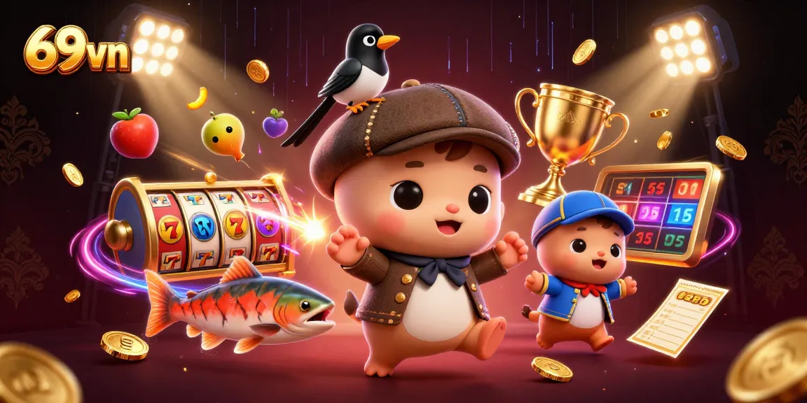 Play exciting slots at 69vn with vibrant illustrations of Nessie and gold-themed elements.