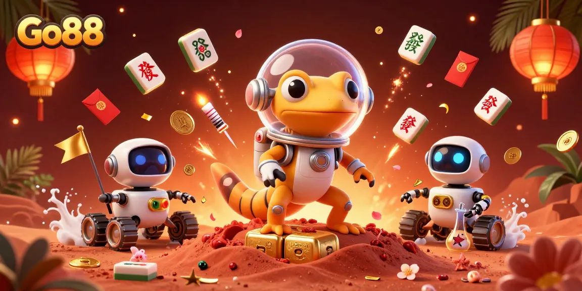 Engage with Go88's thrilling casino experience through 3D cartoon characters in a vibrant setting.