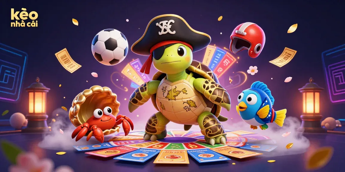Engaging illustration of kèo nhà cái showcasing a dynamic gambling scene with colorful elements, sports betting slips, and animated characters.